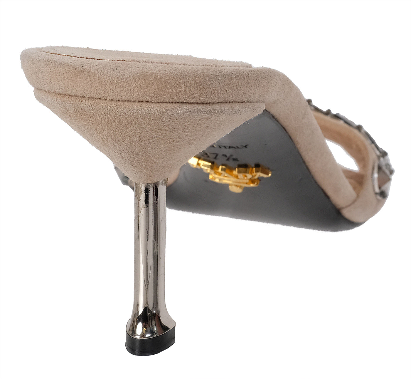 Prada Suede Crystal Mid-heel Sandals