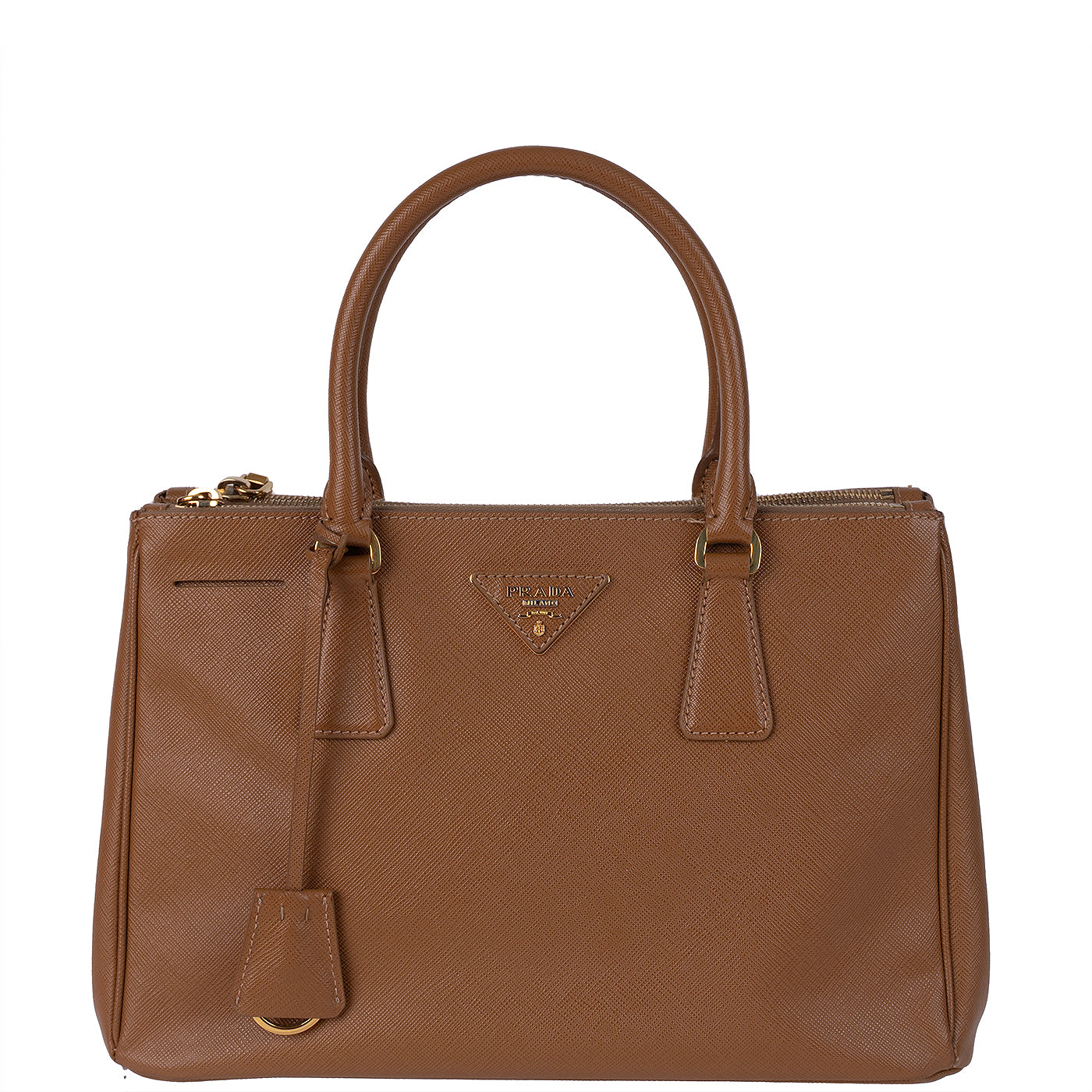 Prada Galleria Double Zip Camel Medium Shoulder Bag