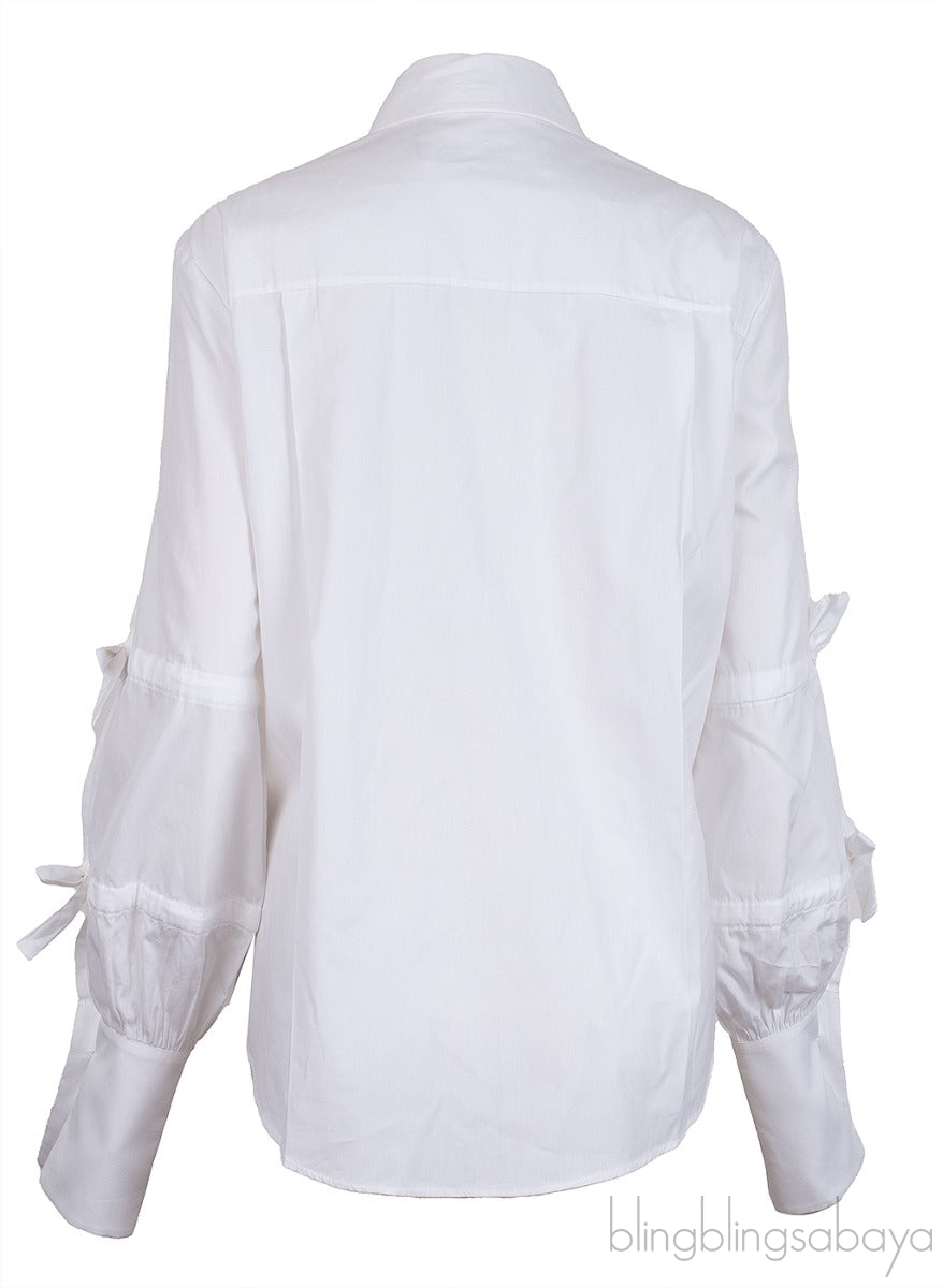 White Cut-out Long Sleeve Shirt