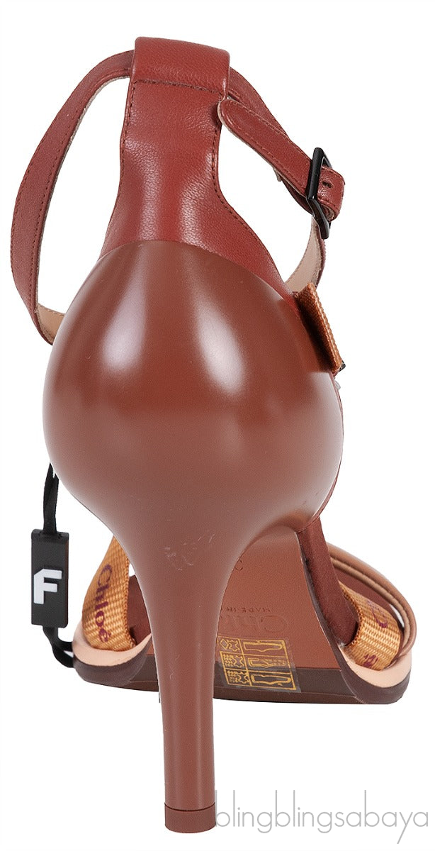 Brown Logo Strappy Slingback Sandals