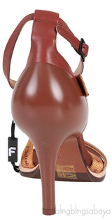 Brown Logo Strappy Slingback Sandals