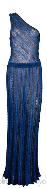 Blue & Black One Shoulder Maxi Dress