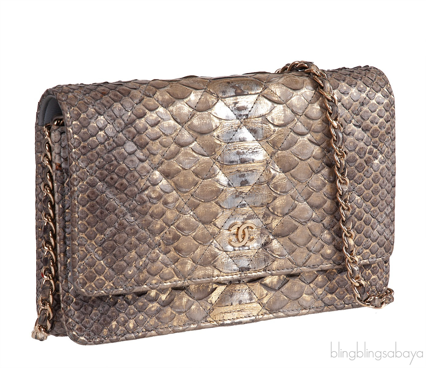 WOC Gold Silver Quilted Python Bag