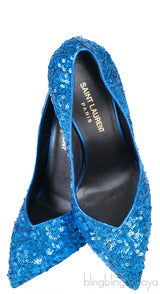 Blue Sequined Pointed Toe Heels