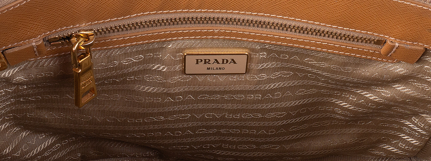 Prada Galleria Double Zip Camel Medium Shoulder Bag