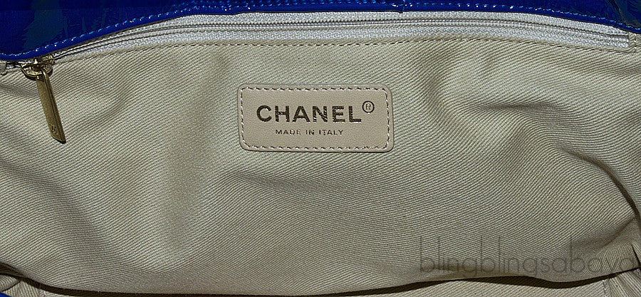 Blue Patent Puzzle Quilted Flap Bag