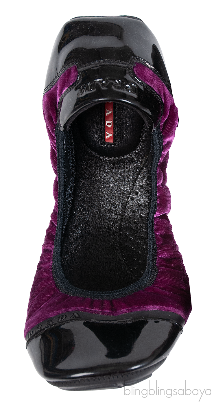 Prada Velvet Purple & Black Sport Ballet Flats