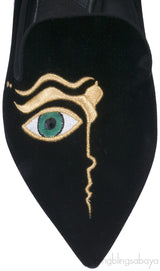 Eye Pointed Toe Velvet Flat