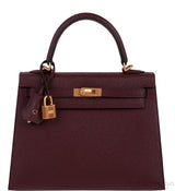 Hermes Special Order Kelly 25 Rouge and Gris Perle Epsom Sellier BGHW