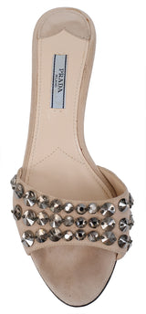 Prada Suede Crystal Mid-heel Sandals