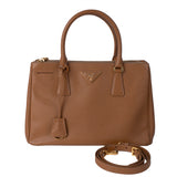 Prada Galleria Double Zip Camel Medium Shoulder Bag