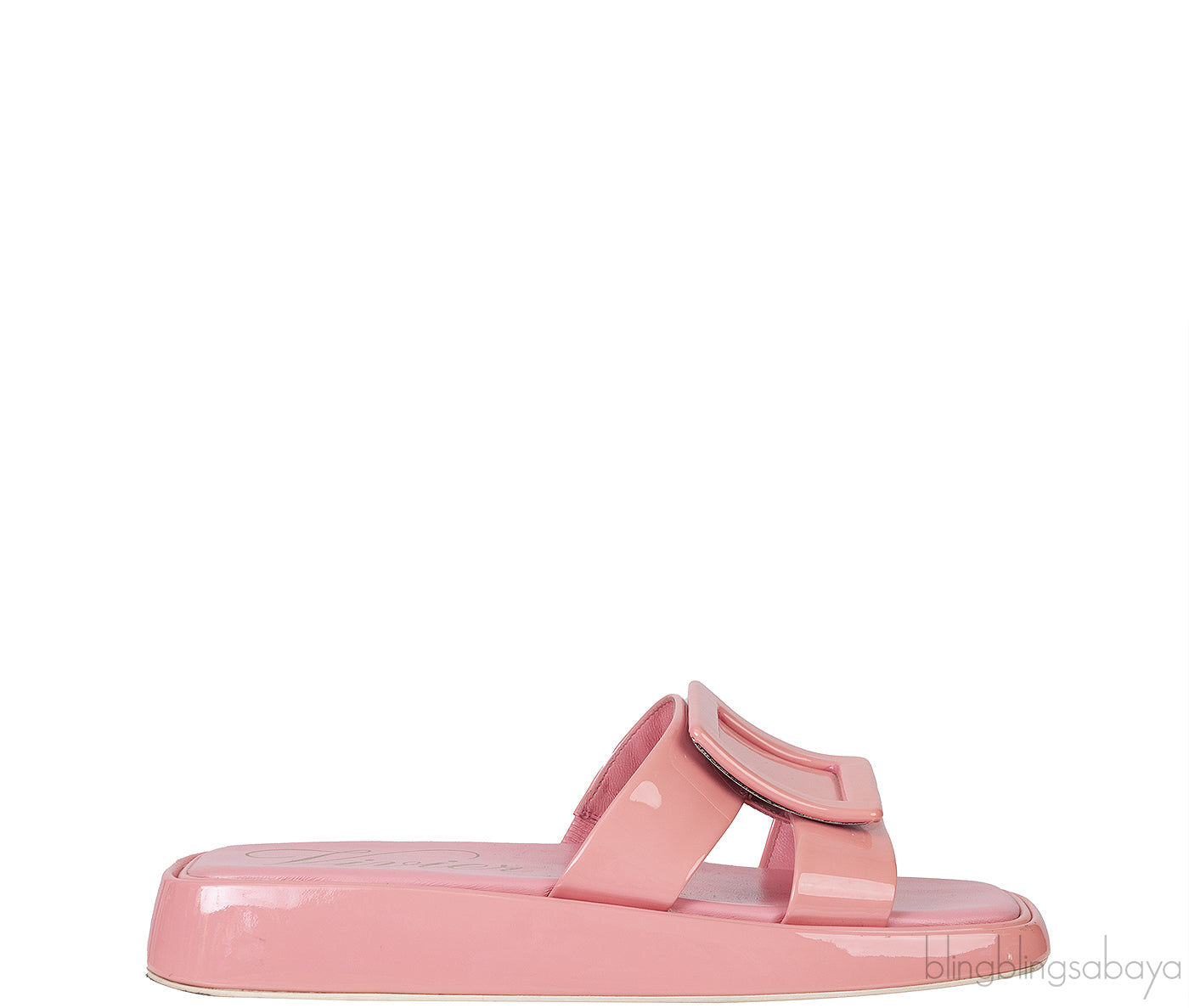 Peach Buckle Leather Mule