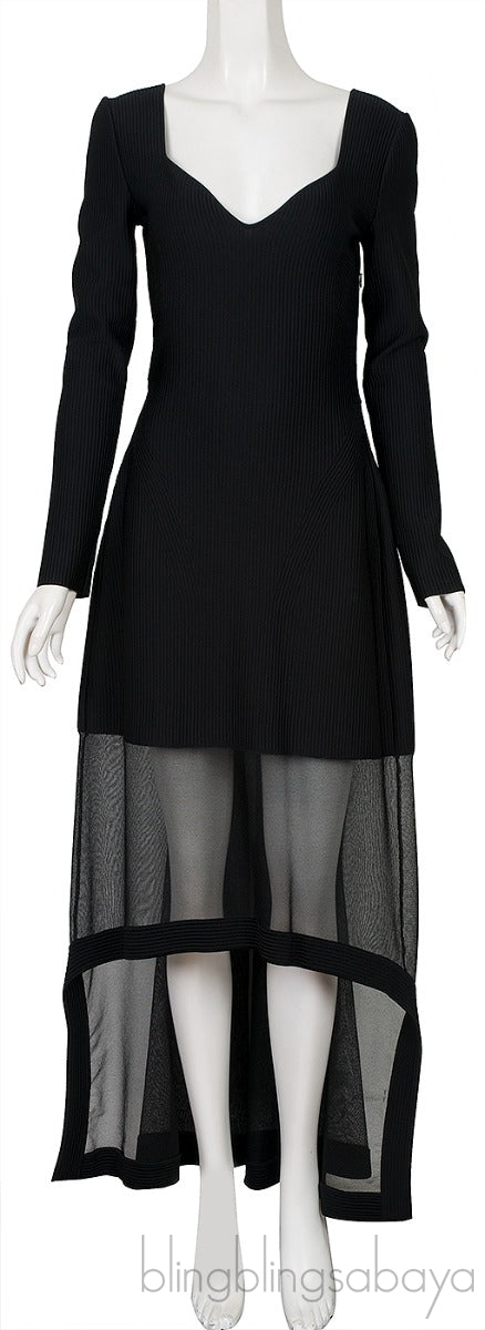 Layered Ribbed Knit & Silk Blend Tulle Dress