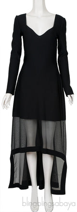 Layered Ribbed Knit & Silk Blend Tulle Dress