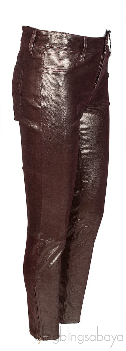 Snake Effect Foiled Leather Pants