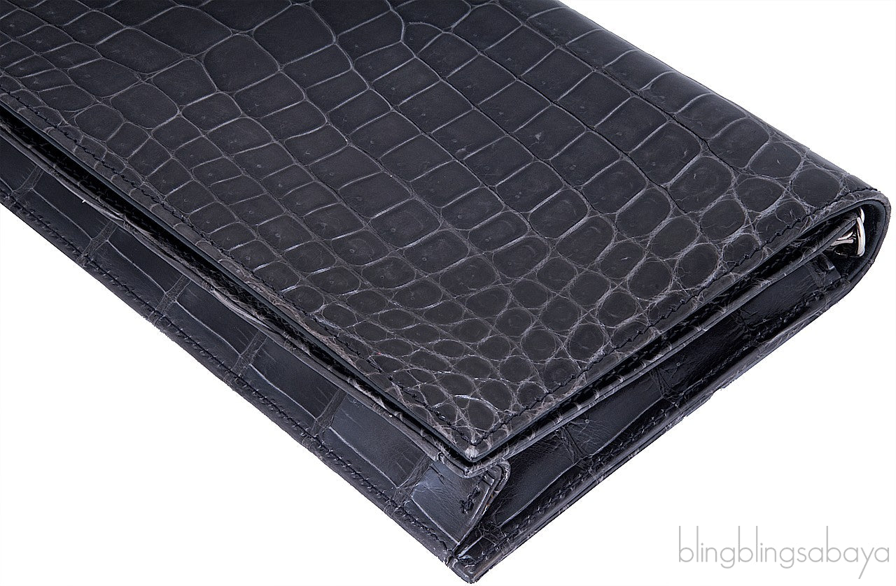 Grey Patent Alligator Clutch Bag