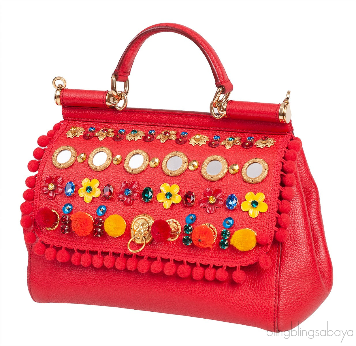 Red Miss Sicily Crystal & Flower Embellished Bag