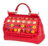 Red Miss Sicily Crystal & Flower Embellished Bag