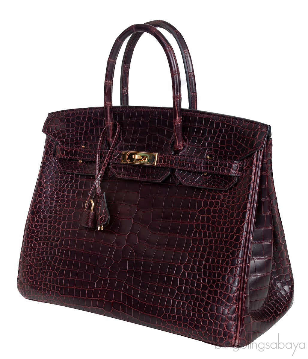 Birkin 35 Prune Crocodile Porosus GHW