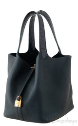 Hermes Picotin 22 Touch Black Matte Crocodile Handle Bag