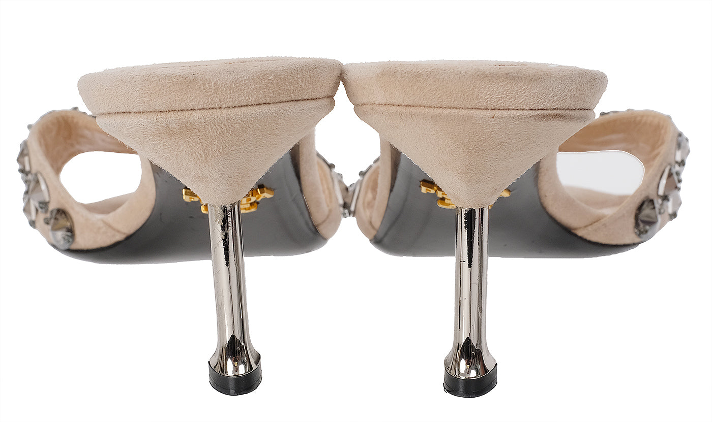 Prada Suede Crystal Mid-heel Sandals