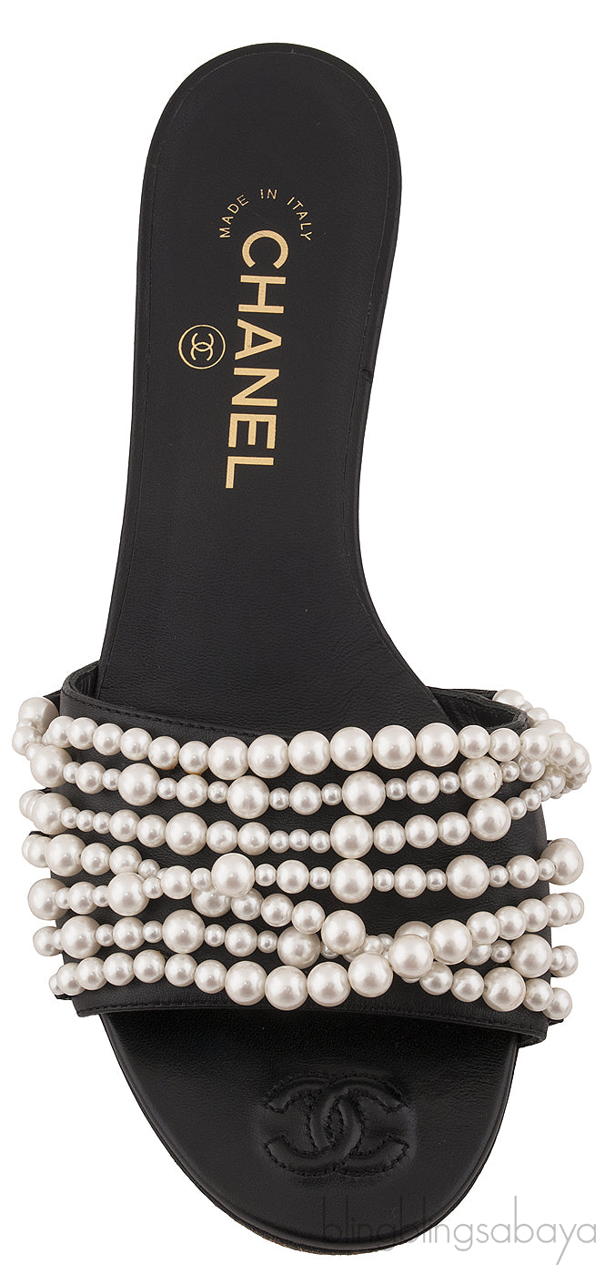 Black / Ivory Pearl Flat Mule