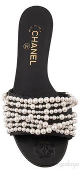 Black / Ivory Pearl Flat Mule