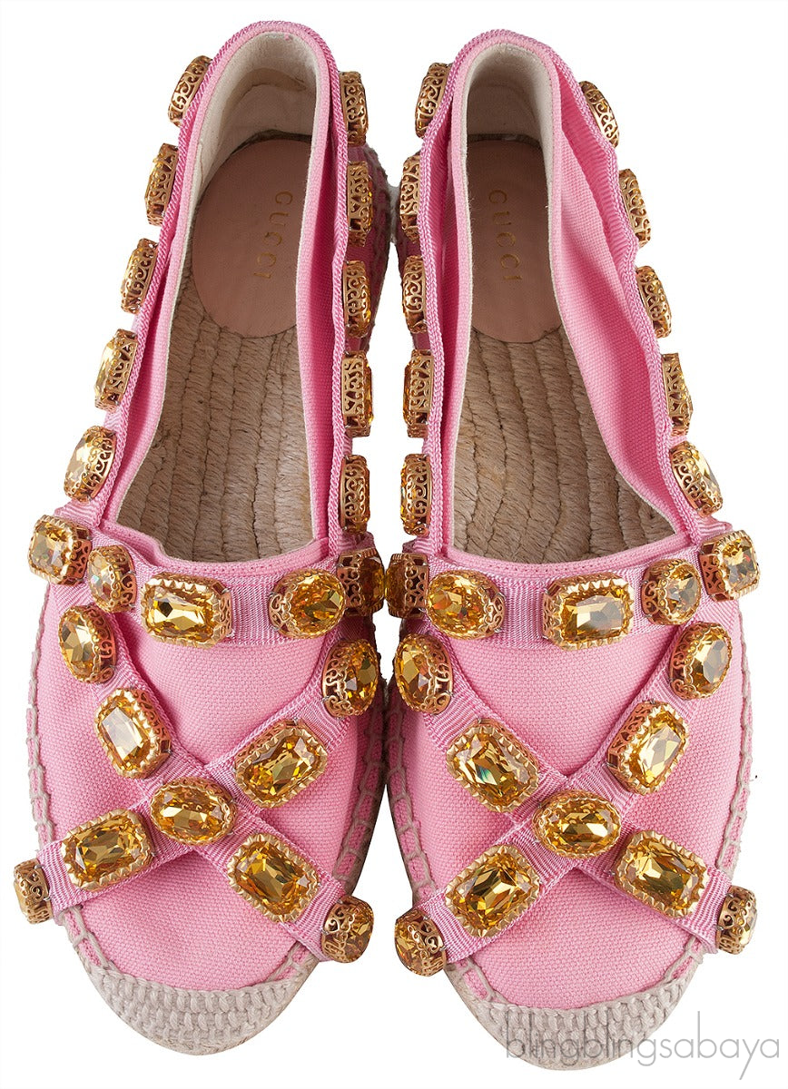 Pepita Pink Canvas Crystal Espadrille