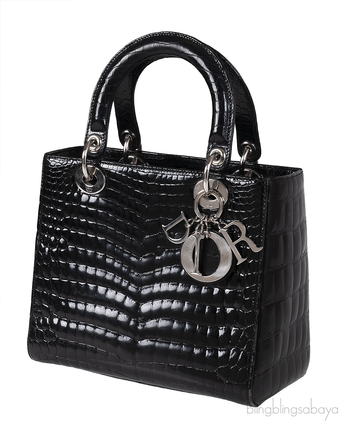 Christian Dior Lady Dior Black Medium Crocodile PHW