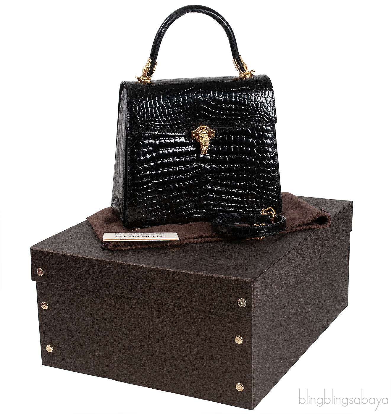 Kwanpen Black Signature Crocodile Bag GHW