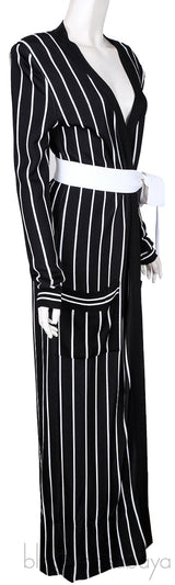 Black Stripe Knit Stretch Cardigan Robe