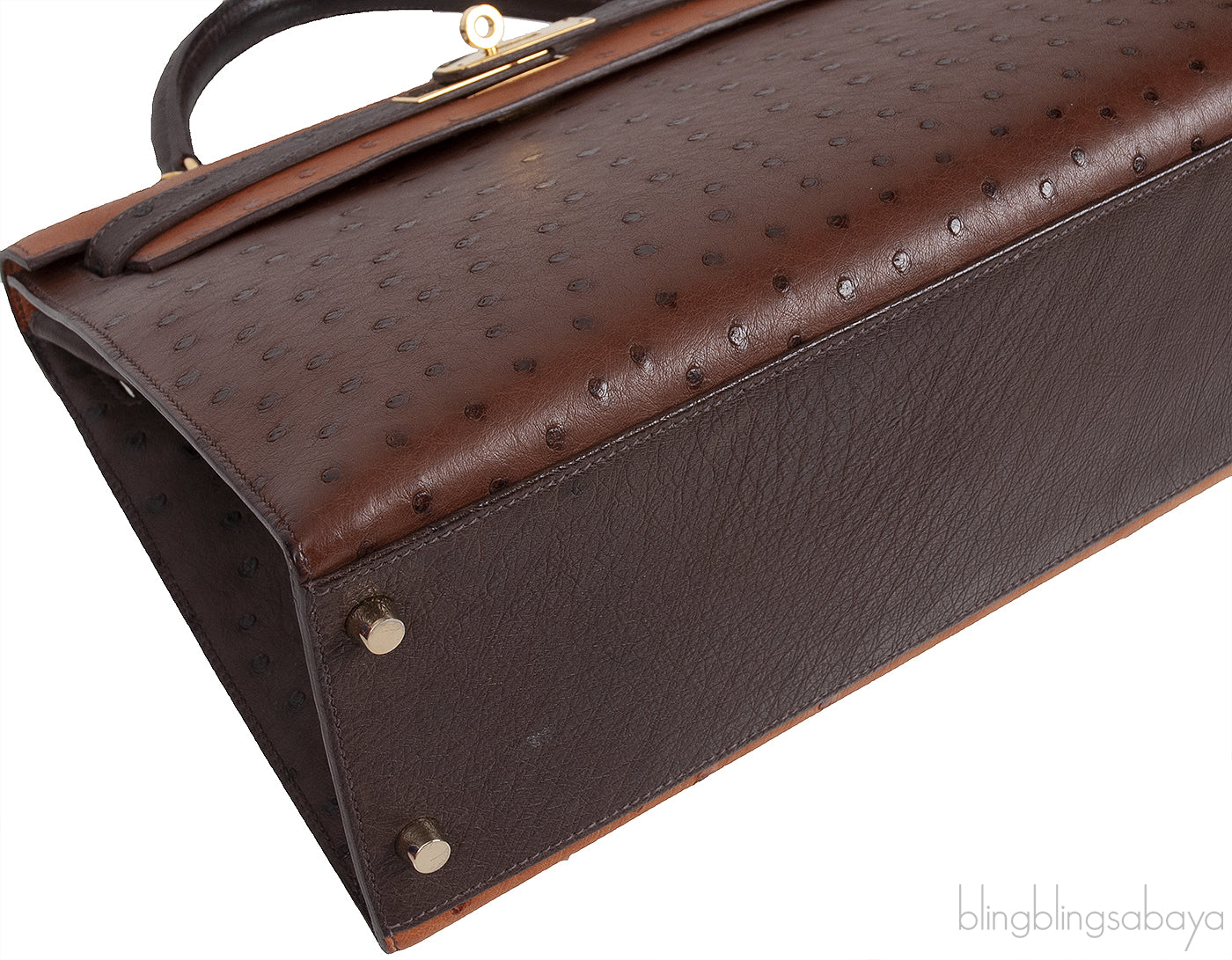 Hermes Kelly 32 Chocolate Natural and Dark Brown Ostrich GHW
