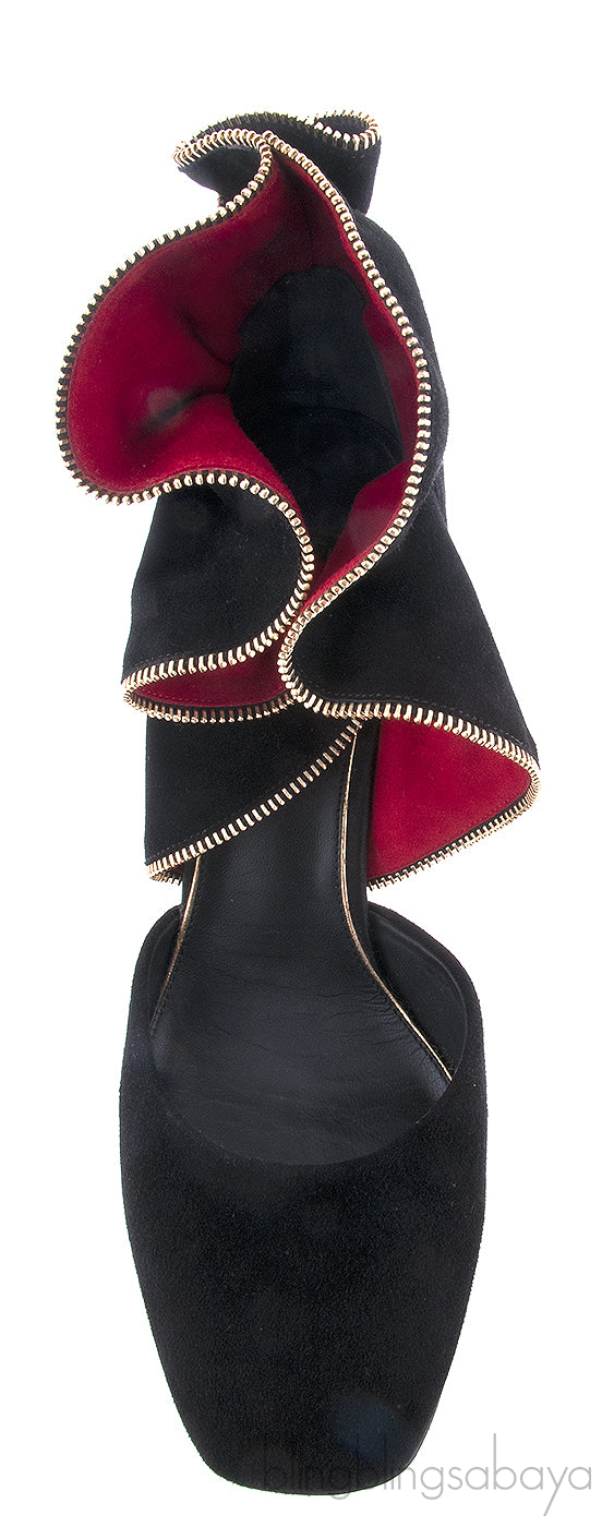 Black Velvet Ruffled Heels