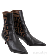 FF Brown Monogram Zucca Logo Print Kitten Boots