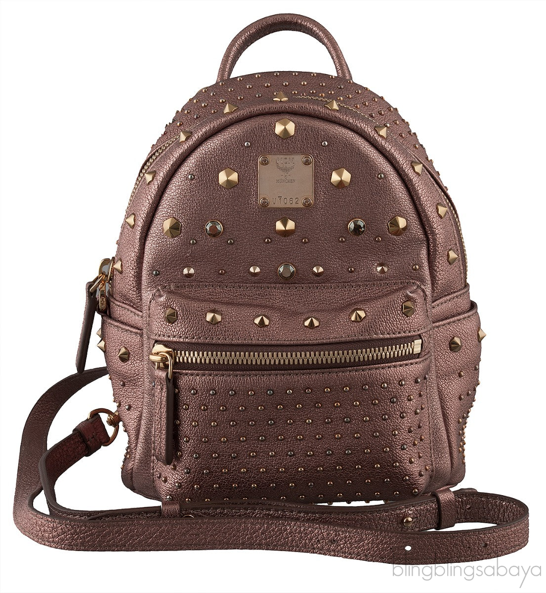 Metallic Leather Studded Mini Backpack