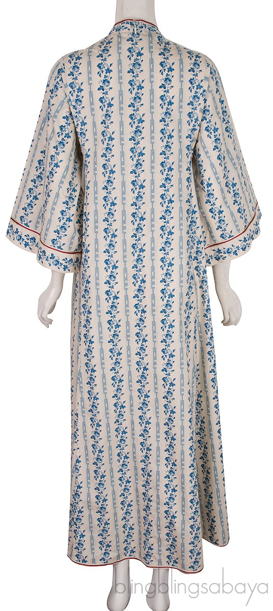 Blue Floral-print Cotton-blend Kaftan