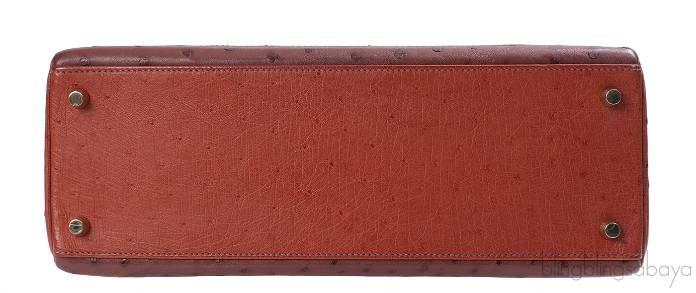 Hermes Kelly 32 Ghillies Rouge H Sunset and Brique Ostrich Bag