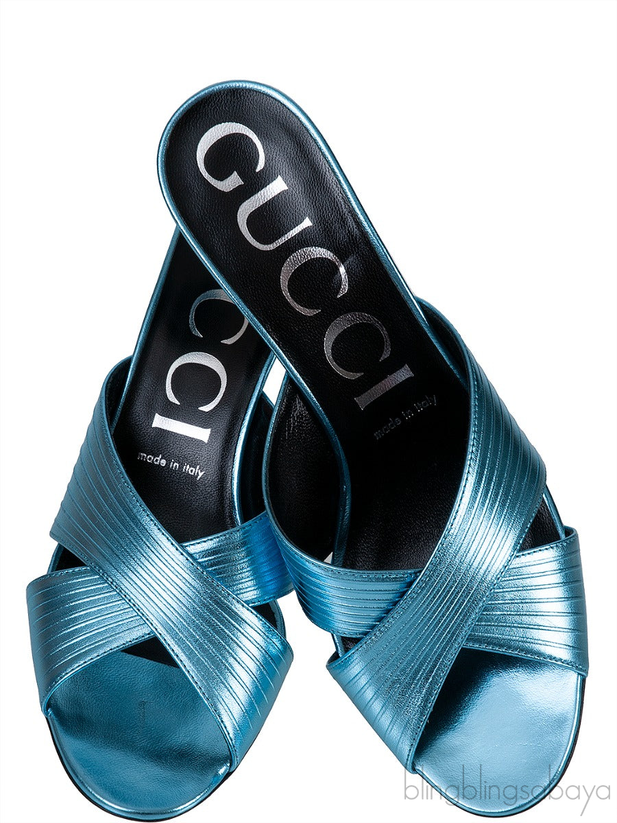 Criss-cross Metallic Blue Sandals