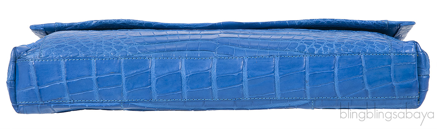 Blue Crocodile Fold-over Clutch Bag