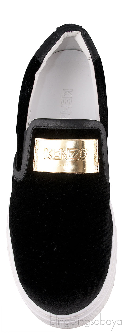 Black Velvet Logo Slip-on Platform