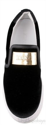 Black Velvet Logo Slip-on Platform