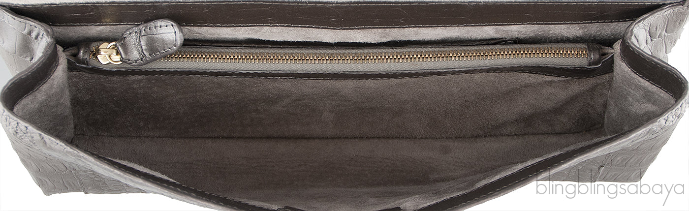 Grey Long Crocodile Clutch