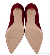 Red velvet pointed toe heels