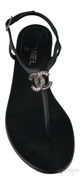 Black T-strap Thong CC Sandals