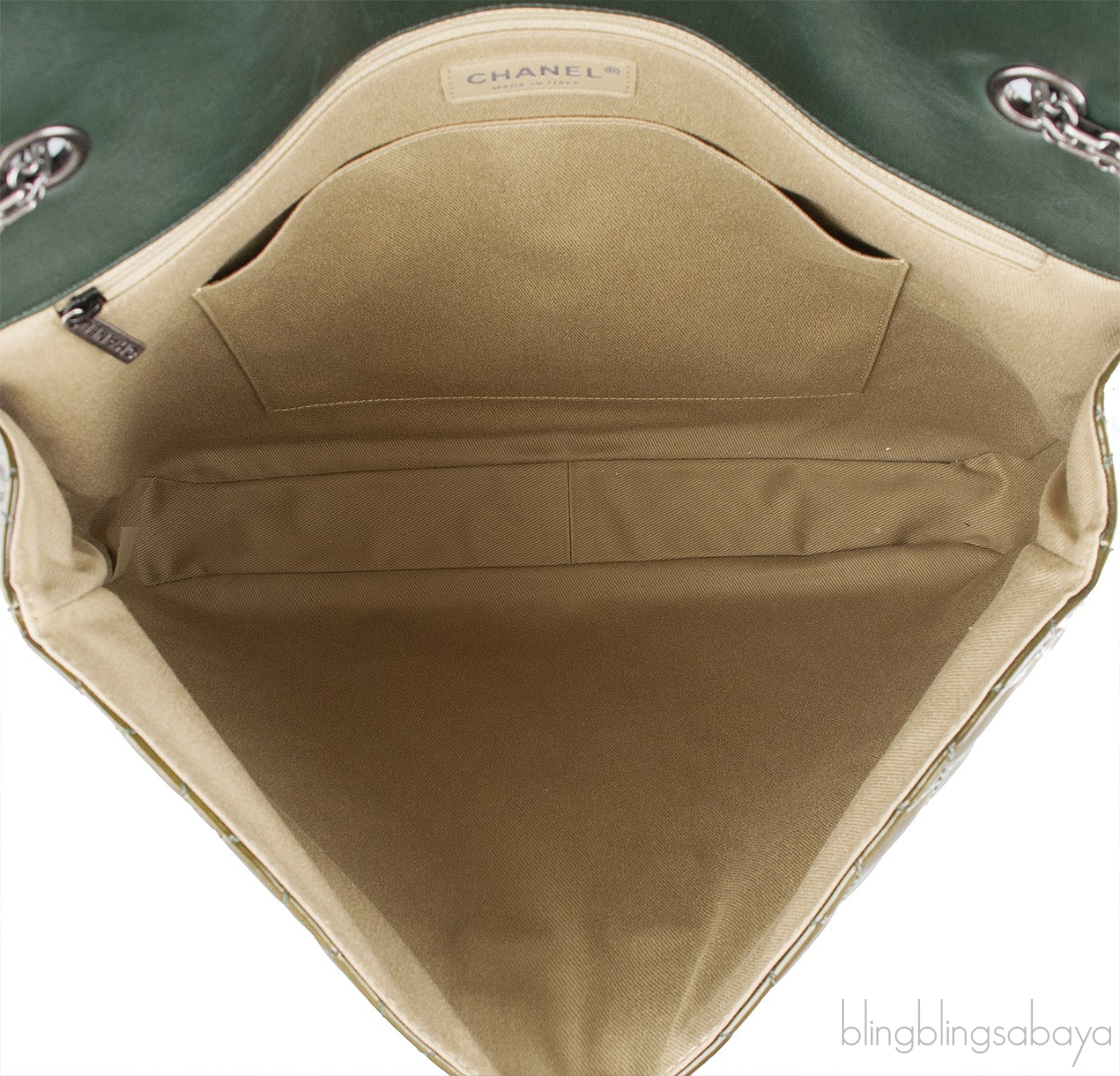 2.55 Olive Green Patent Quilted Flap XL