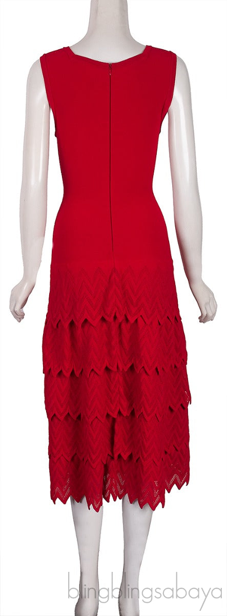 Red Layered Knit Sleeveless Dress