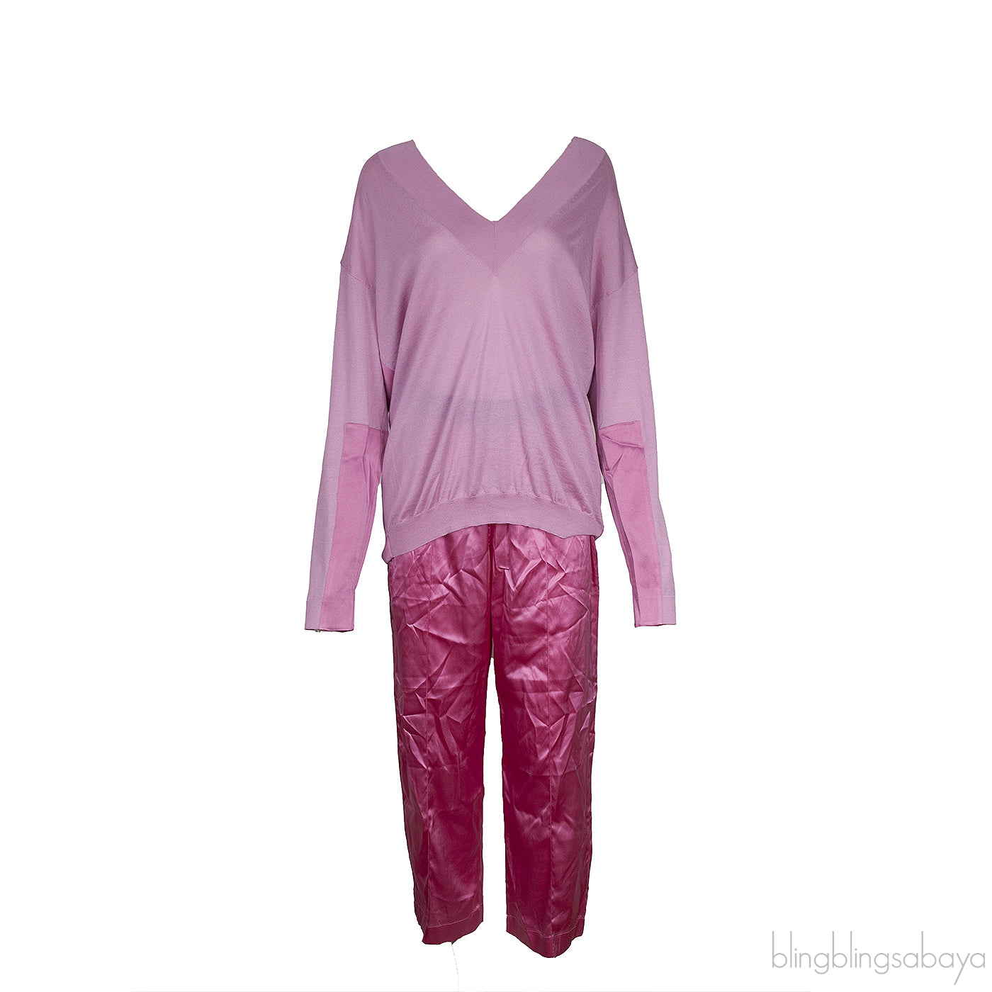 Light Pink Cashmere Satin Blend Sweatshirt & Silk Trouser