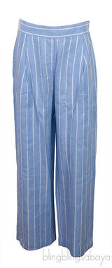 White Shirt & High Waist Stripe Wide Leg Trouser