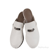 Hermes Carlota White Leather Mules