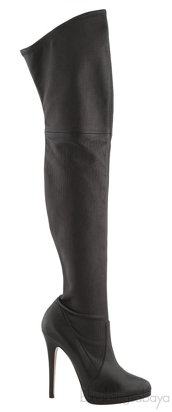 High Leg Black Leather Boots